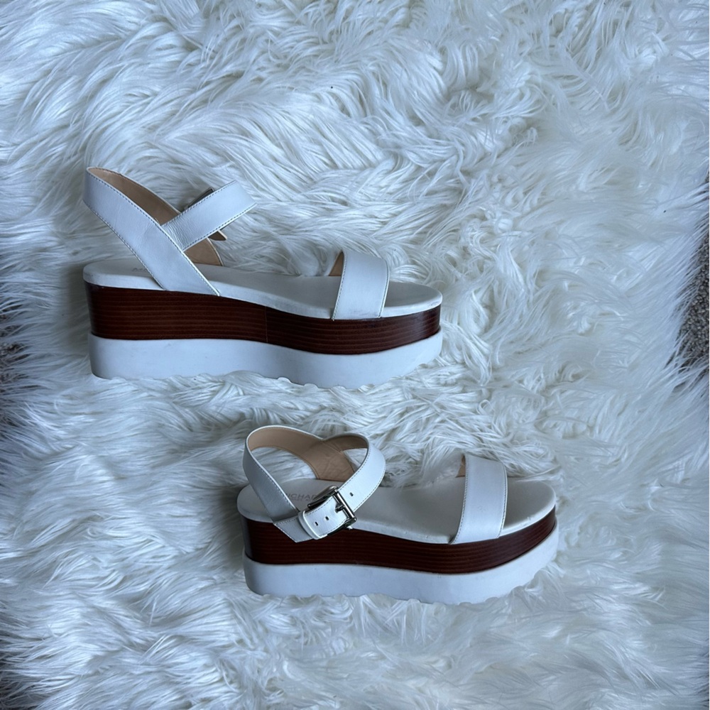 Michael Kors Marlon Platform Leather Optic White Women Sandals Size 7 - Picture 5 of 10